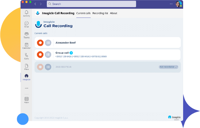 Imagicle Teams Call Recording Interface