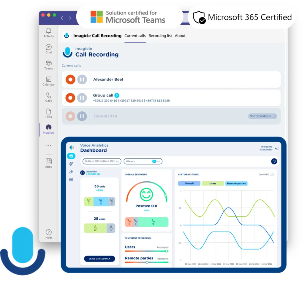 Interface of Imagicle Teams Compliance Recording solution
